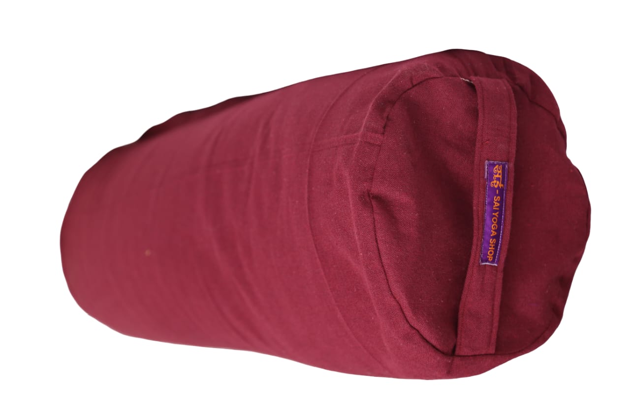 Sai Yoga Shop Buckwheat Yoga Bolster Pillow (Maroon) – Hull Filled for Meditation & Posture with Washable Cover