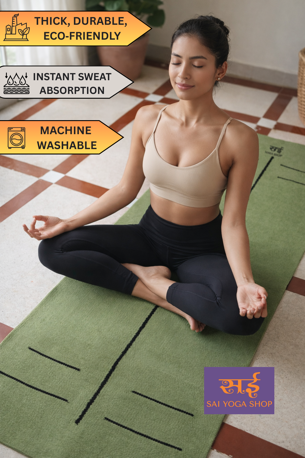 Sai Yoga Shop Anti-Skid Pure Cotton Yoga Mat for Men & Women (6mm) – Long & Wide with Thick Strap