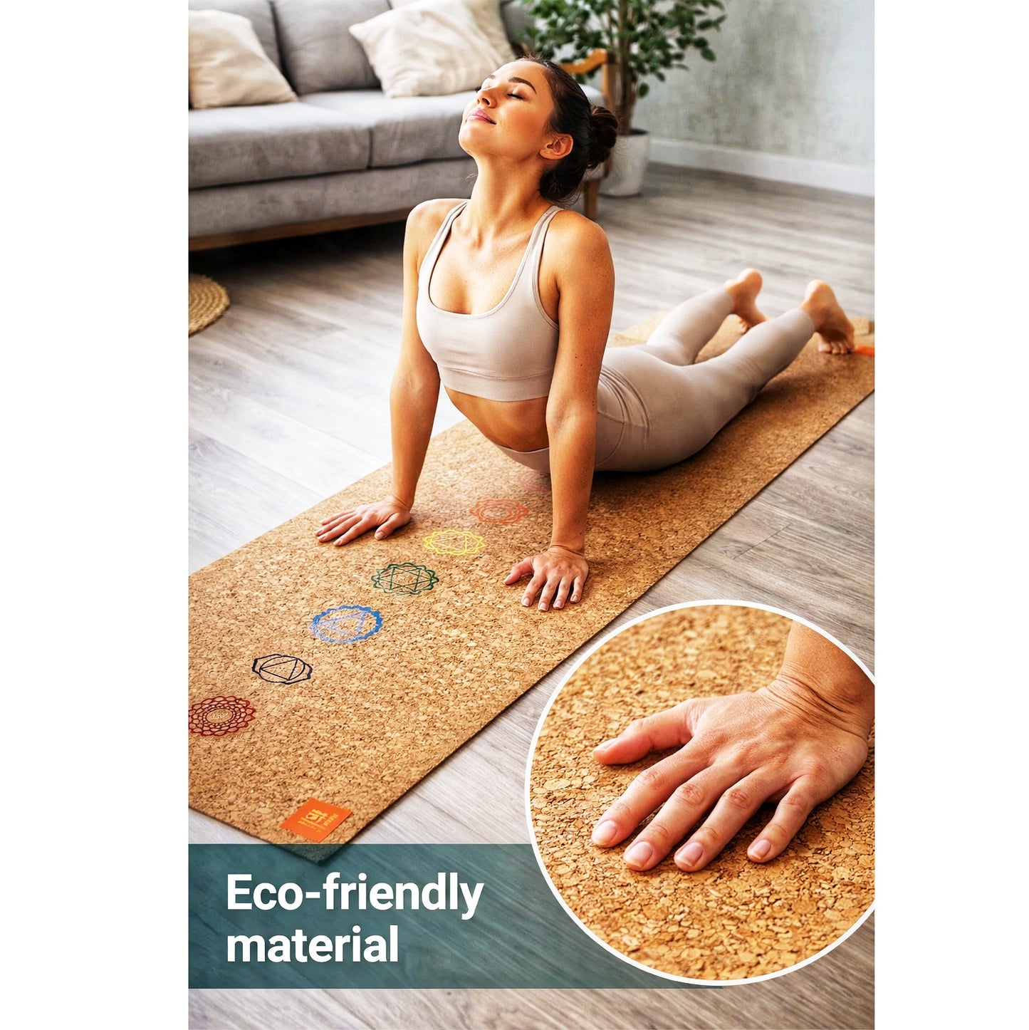 Sai Yoga Shop Cork Yoga Travel Mat (2MM) with Cotton Carry Bag