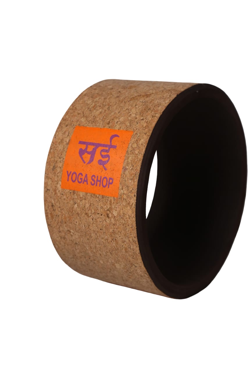 Sai Yoga Shop Wide Cork Yoga Wheel for Men & Women [12.5 x 6.5 inch] – Eco-Friendly & Sweat Resistant with Free Cotton Bag