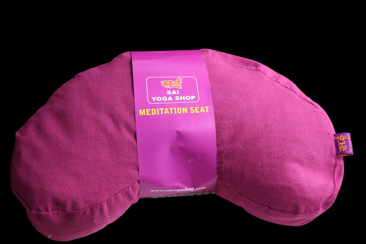 Sai Yoga Shop Buckwheat Meditation Cushion (Maroon) – Premium Hull Filled for Comfort & Posture