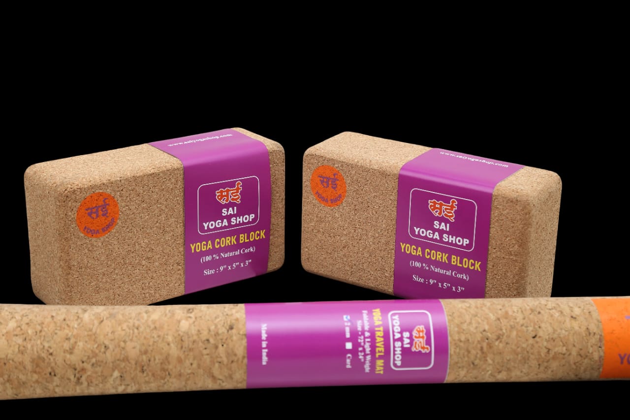 Sai Yoga Shop Eco-Friendly Yoga Combo 2– Travel Mat & 2 Cork Blocks with Carry Bag